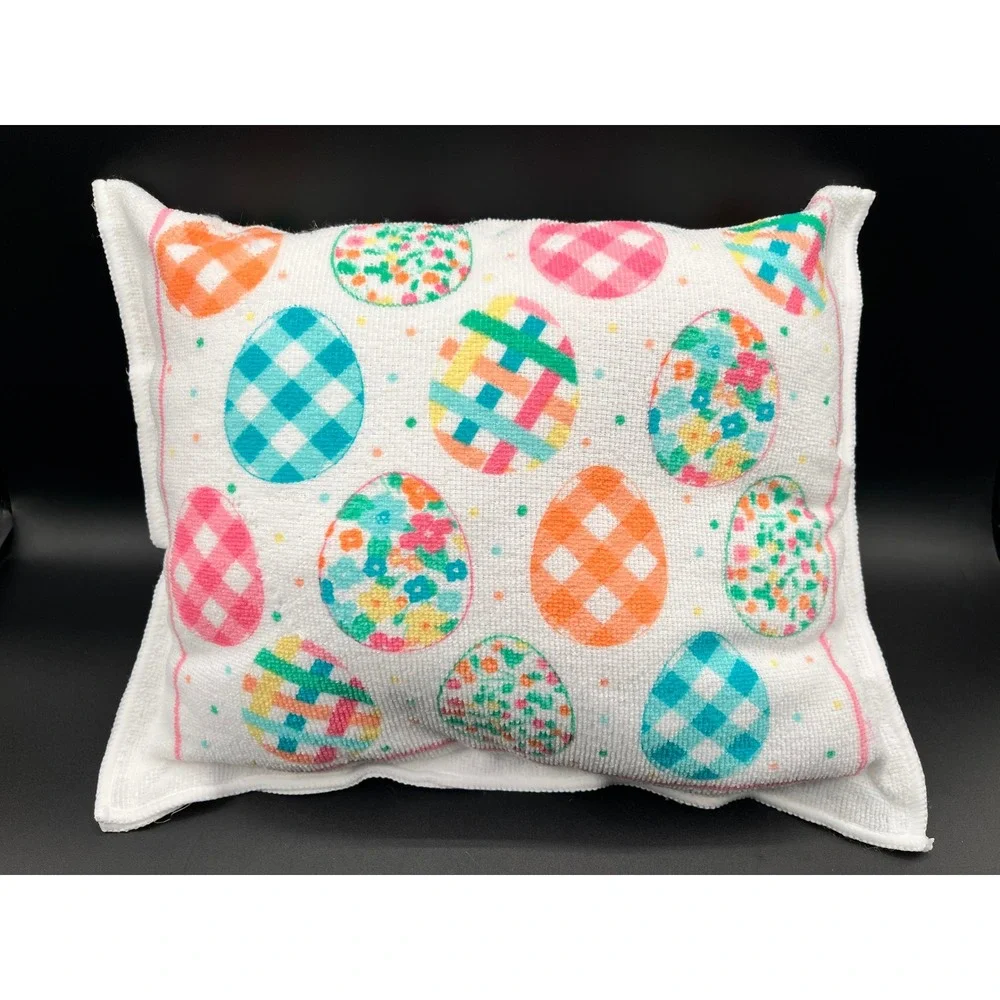 Handmade Easter Decorative Pillows Terry Cloth Egg Applique Set of 2 Foam 12x10